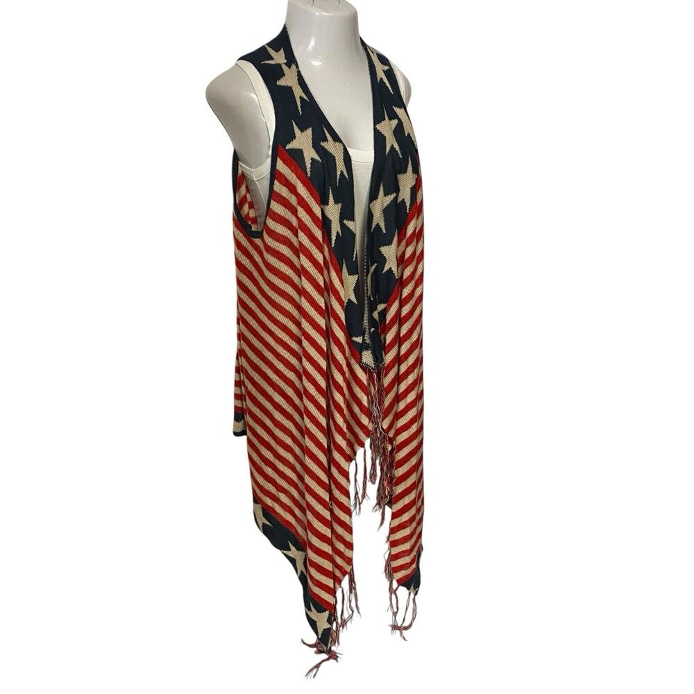 Unity World Wear Cardigan Womens XL 4th of July Patriotic American Flag Fringe - Picture 3 of 11